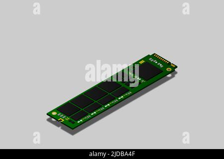 NVME Express M.2 memory realistic 3d isometric illustration, random access memory, personal computer hardware component, custom gaming and workstation Stock Vector