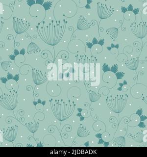 Green vintage floral abstract vector pattern seamless with polka dots for paper, textile, fabric, background, scrapbooking, wrapping Stock Vector