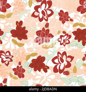 Red and peach beautiful floral vector seamless pattern. Blooming pattern for fabric backgrounds, textile, paper,wedding cards, fashion prints. Stock Vector