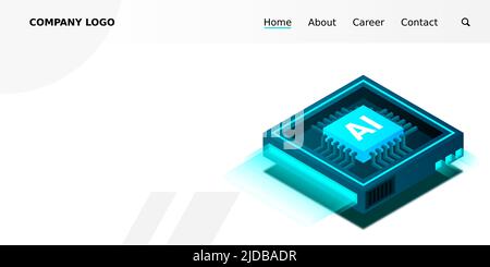 Artificial intelligence, AI web banner, isometric cloud computing concept, data mining, isometric, neural network, machine programming. Modern illustr Stock Vector