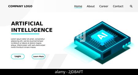 Artificial intelligence, AI web banner, isometric cloud computing concept, data mining, isometric, neural network, machine programming. Modern illustr Stock Vector