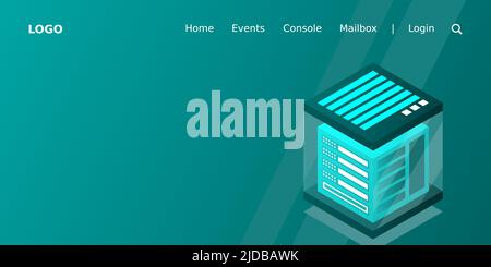 Isometric Digital Technology Web Banner. BIG DATA Machine Learning Algorithms. Analysis and Information. Big Data Access Storage Distribution Informat Stock Vector