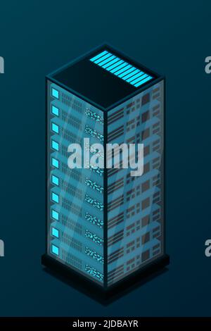 Mainframe, powered server, high technology concept, data center, cloud data storage isometric vector illustration Stock Vector
