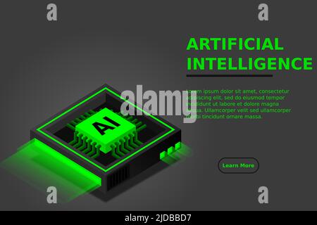 Artificial intelligence, AI web banner, isometric cloud computing concept, data mining, isometric, neural network, machine programming. Modern illustr Stock Vector