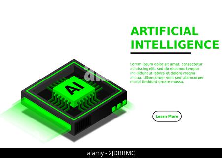 Artificial intelligence, AI web banner, isometric cloud computing concept, data mining, isometric, neural network, machine programming. Modern illustr Stock Vector