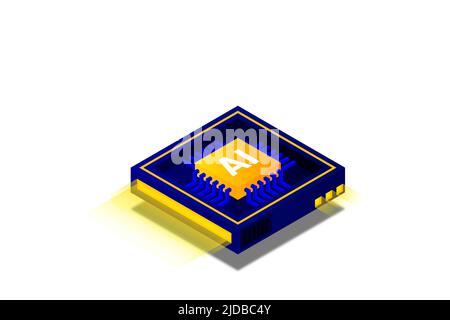 Artificial intelligence, AI web banner, isometric cloud computing concept, data mining, isometric, neural network, machine programming. Modern illustr Stock Vector