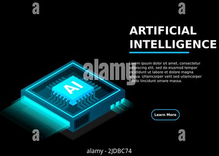 Artificial intelligence, AI web banner, isometric cloud computing concept, data mining, isometric, neural network, machine programming. Modern illustr Stock Vector
