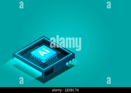 Artificial intelligence, AI web banner, isometric cloud computing concept, data mining, isometric, neural network, machine programming. Modern illustr Stock Vector