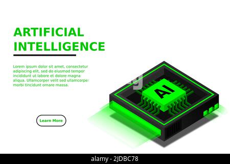 Artificial intelligence, AI web banner, isometric cloud computing concept, data mining, isometric, neural network, machine programming. Modern illustr Stock Vector