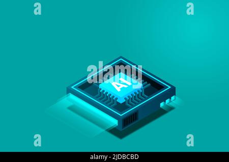 Artificial intelligence, AI web banner, isometric cloud computing concept, data mining, isometric, neural network, machine programming. Modern illustr Stock Vector