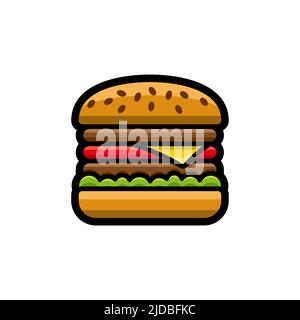 Burger colored with contour fast food vector icon Stock Vector