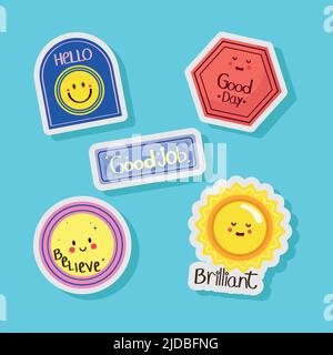 five positive stickers icons Stock Vector