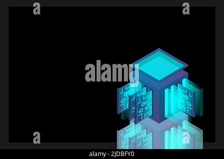 Data center isometric icon, database and cloud data storage concept, PCB slot, server room, cloud computing, 3d vector illustration. Stock Vector