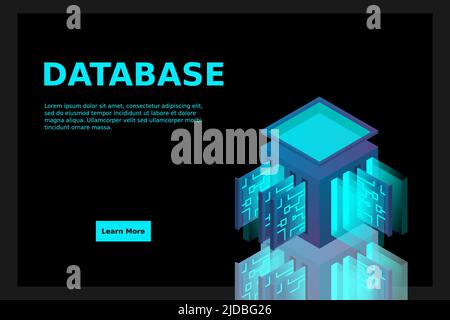 Data center isometric icon, database and cloud data storage concept, PCB slot, server room, cloud computing, 3d vector illustration. Stock Vector