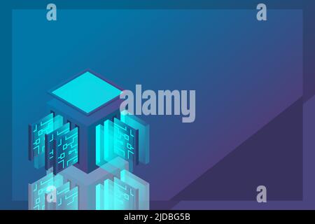 Data center isometric icon, database and cloud data storage concept, PCB slot, server room, cloud computing, 3d vector illustration. Stock Vector