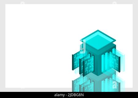 Data center isometric icon, database and cloud data storage concept, PCB slot, server room, cloud computing, 3d vector illustration. Stock Vector
