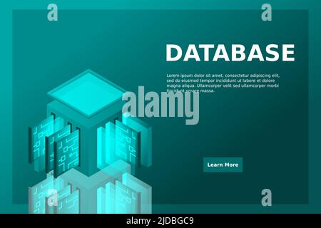 Data center isometric icon, database and cloud data storage concept, PCB slot, server room, cloud computing, 3d vector illustration. Stock Vector