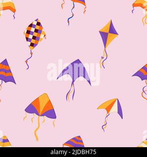Flying wind kites seamless pattern. Makar Sankranti festival. Wind kite game. Stock Vector