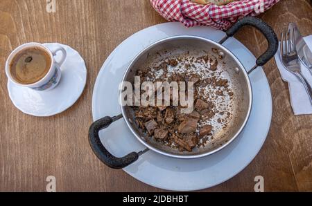 Minced beef in a pot served in traditional Turkish restaurant Stock Photo