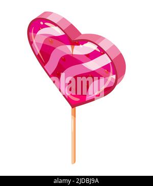 Candy Sugar Heart Lollypop Isometric. Sweet food icon cartoon style Stock Vector