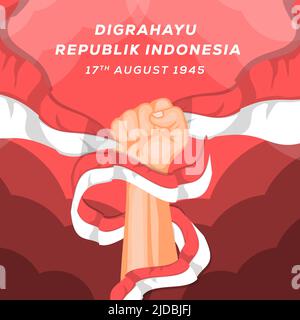 strong hand holding indonesian flag. 17 august indonesia independence day Stock Vector