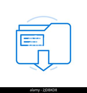Loading files from memory card vector line icon. Removable electronic chip with down arrow. Online filling with information of hard disk and USB flash Stock Vector