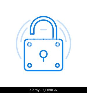 Open padlock vector line icon. Poor protection and easy system hacking simple security system. Reliable of private property with blocking access to st Stock Vector