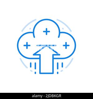 Loading files from cloud service vector line icon. Storage information online with technologies for downloading sending data. Abstract web cloud with Stock Vector