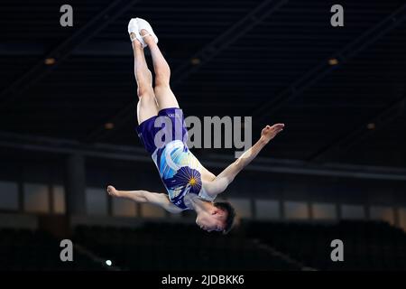 Tokyo, Japan. 17th June, 2022. Shunta Iseki Trampoline : The Japanese World Trampoline Championship Trials Men's Qualification at the Tokyo Metropolitan Gymnasium in Tokyo, Japan . Credit: Naoki Nishimura/AFLO SPORT/Alamy Live News Stock Photo