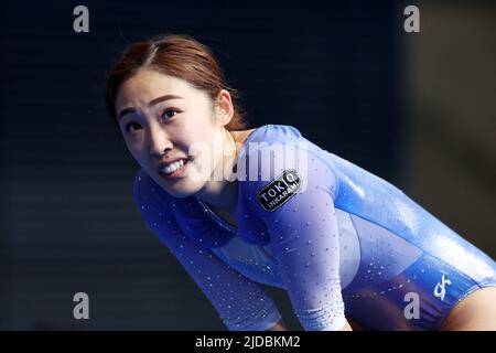 Tokyo, Japan. 17th June, 2022. Hikaru Mori Trampoline : The Japanese World Trampoline Championship Trials Women's Qualification at the Tokyo Metropolitan Gymnasium in Tokyo, Japan . Credit: Naoki Nishimura/AFLO SPORT/Alamy Live News Stock Photo