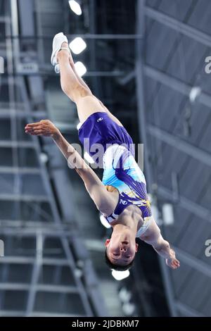 Tokyo, Japan. 17th June, 2022. Shunta Iseki Trampoline : The Japanese World Trampoline Championship Trials at the Tokyo Metropolitan Gymnasium in Tokyo, Japan . Credit: Naoki Nishimura/AFLO SPORT/Alamy Live News Stock Photo