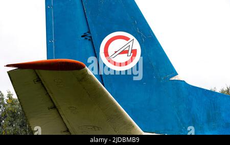Tail of AN-24 aircraft airplane operated by belarusian carrier Gomelavia Stock Photo