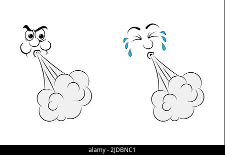 Blowing character expression. Cartoon clip art illustration isolated on white. Stock Vector