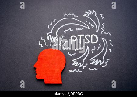 PTSD concept. Figurine of a head on a dark surface. Stock Photo