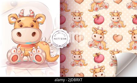 Teddy dino seat - seamless pattern Stock Vector