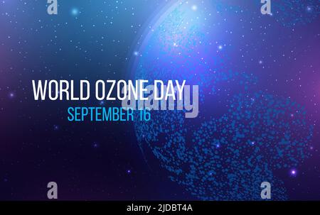 World ozone day banner. Futuristic map of the planet. World map. Abstract background with glowing planet Earth. Vector illustration. Stock Vector
