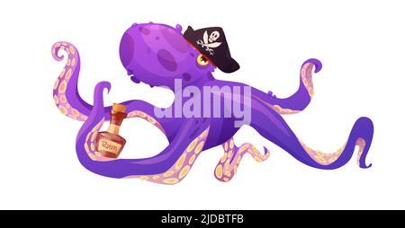 Purple octopus cartoon vector illustration. Underwater cute animal Stock Vector