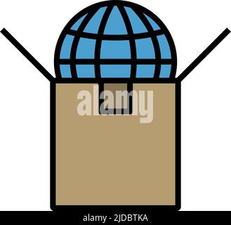 Planet In Box. Editable Bold Outline With Color Fill Design. Vector Illustration. Stock Vector