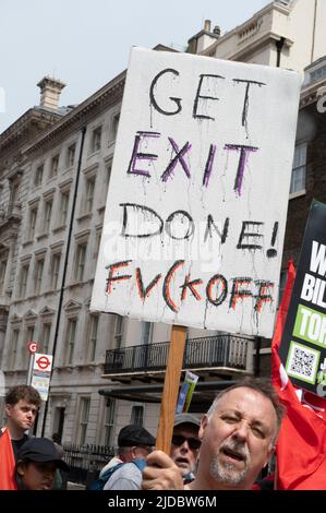 On June 18th 2022 tens of thousands of trade unionists and community activists marched through Central London demanding the government do something ab Stock Photo