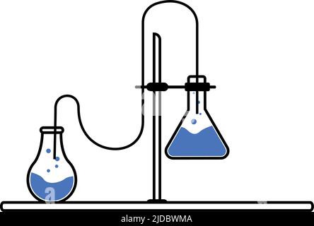 Lab experiment with flasks semi flat color vector object Stock Vector