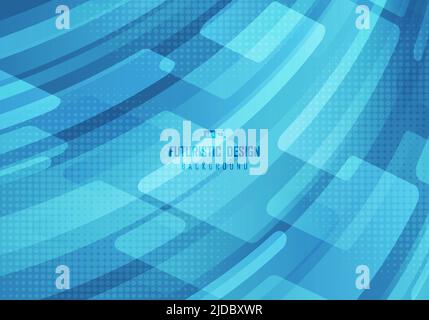 Abstract tech blue gradient style decorative design. Overlapping artwork with circle halftone background. Vector Stock Vector