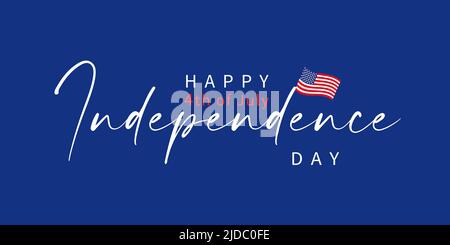 Happy fourth July holiday in USA, Independence day greeting card. 4th of July - American poster with United States flag. Patriotic calligraphy on blue Stock Vector