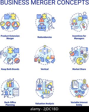 Business merger and consolidation concept icons set Stock Vector