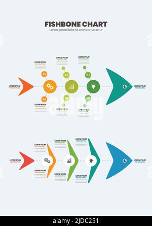 Fishbone chart diagram infographic. Business concept vector illustration Stock Vector