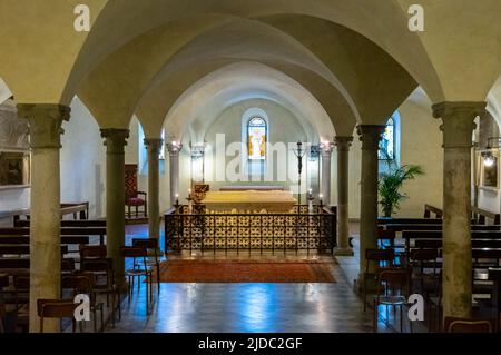 Bobbio, Italy - May 24, 2018:  The crypt of the Abbey of San Colombano Stock Photo