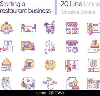 Starting restaurant business RGB color icons set Stock Vector