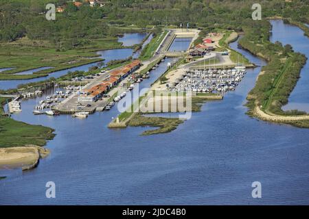 France, Aquitaine, Arcachon Bay, the oyster port of Audenge, (aerial photo), Stock Photo
