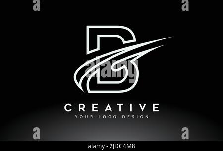 Creative B Letter Logo Design with Brush Swoosh Icon Vector Illustration. Stock Vector