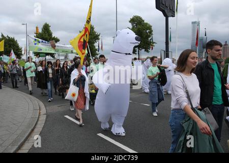 Activists from environmental organisations and supporters attend the Climate March on June 19, 2022 in Rotterdam,Netherlands. Protestors demand action Stock Photo