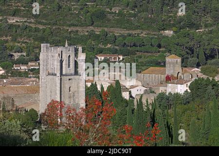 France, Aude Lagrasse classified village, Sainte-Marie de Lagrasse Abbey Stock Photo